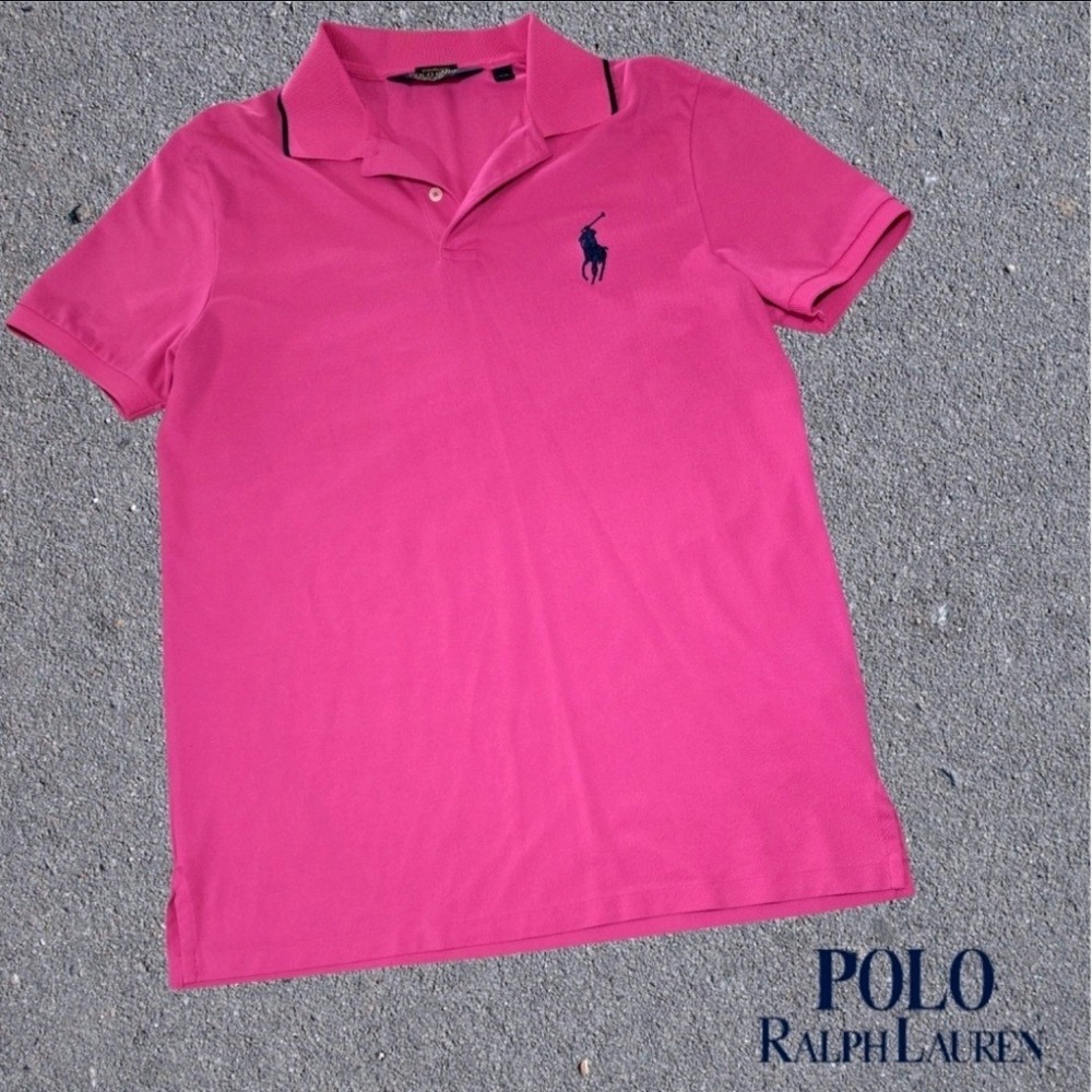Polo Golf Ralph Lauren Polo Shirt Mens Pro Fit Performance Pink & Navy Pony M